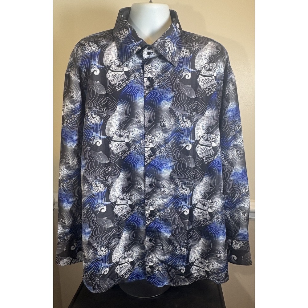 DANIEL ELLISSA 4XL Black/Blue/White Bold print mens long sleeve shirt